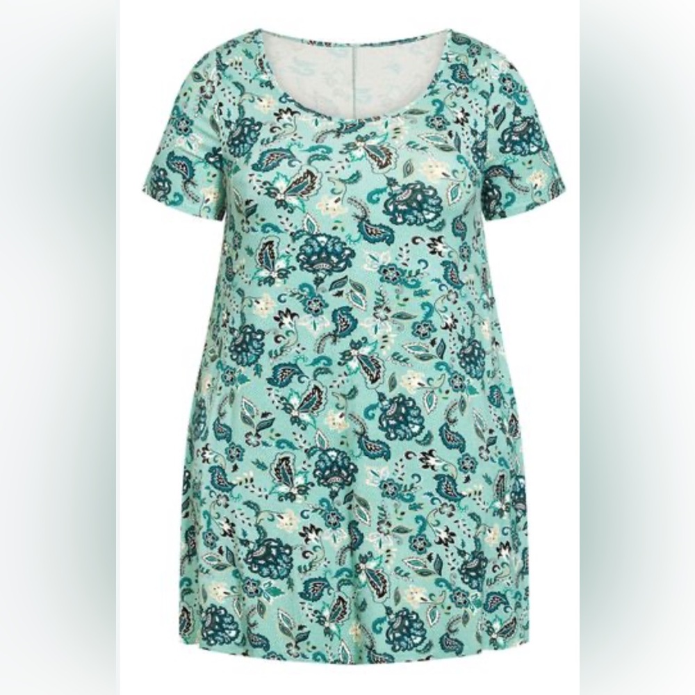 Evan’s (Avenue) Luv Pleat Teal Paisley Women's Tunic